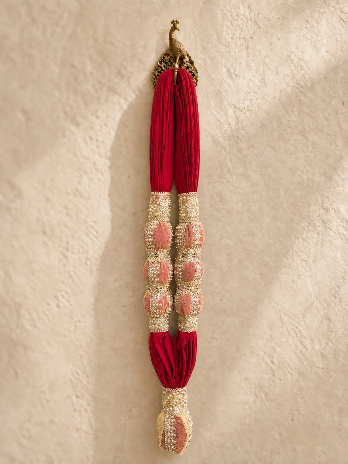 The Vermillion Maala — deep red embellished cotton muslin