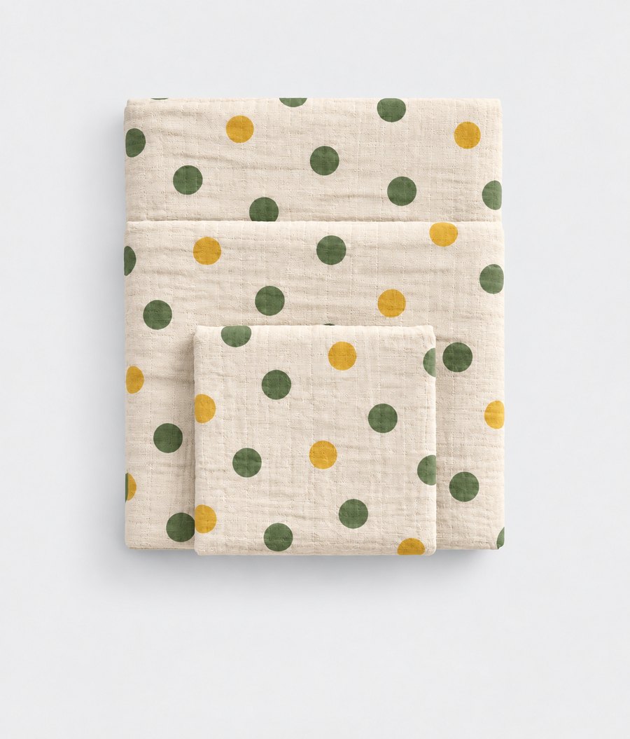 Dream Dot cotton muslin towel set, folded