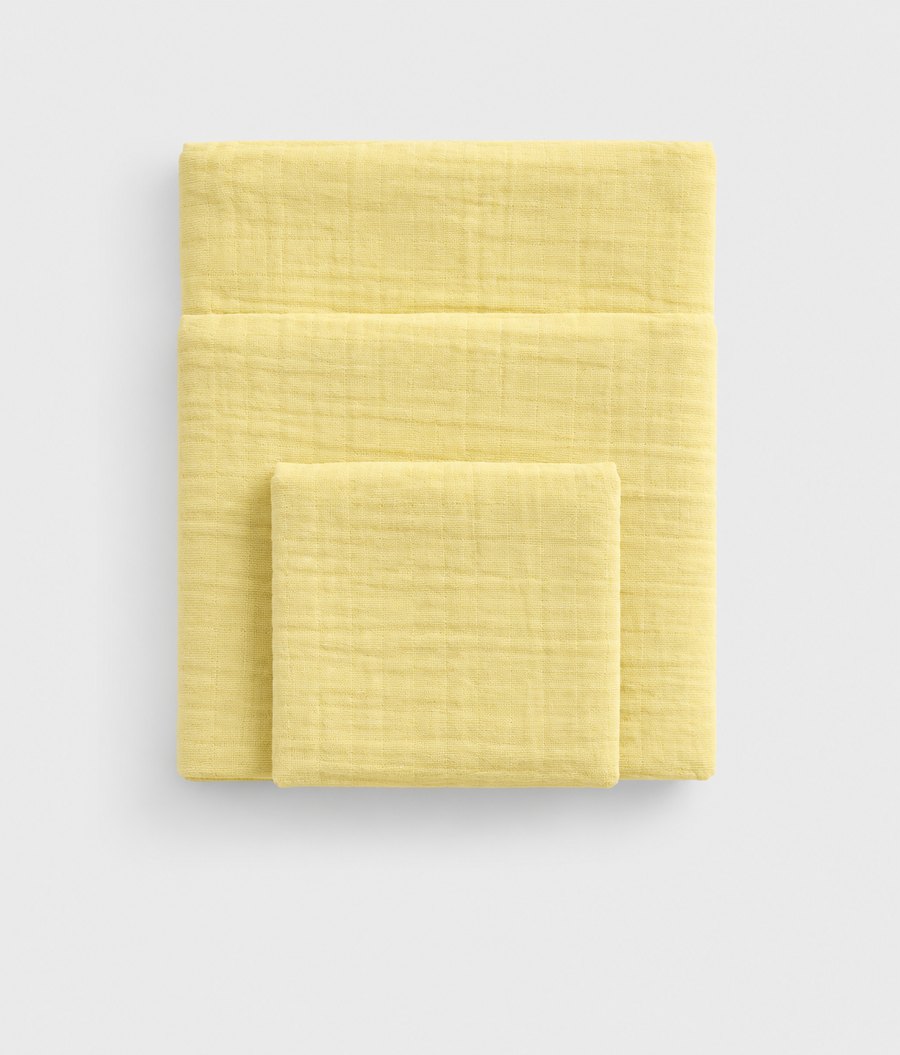 Lemon Icing cotton muslin towel set, folded