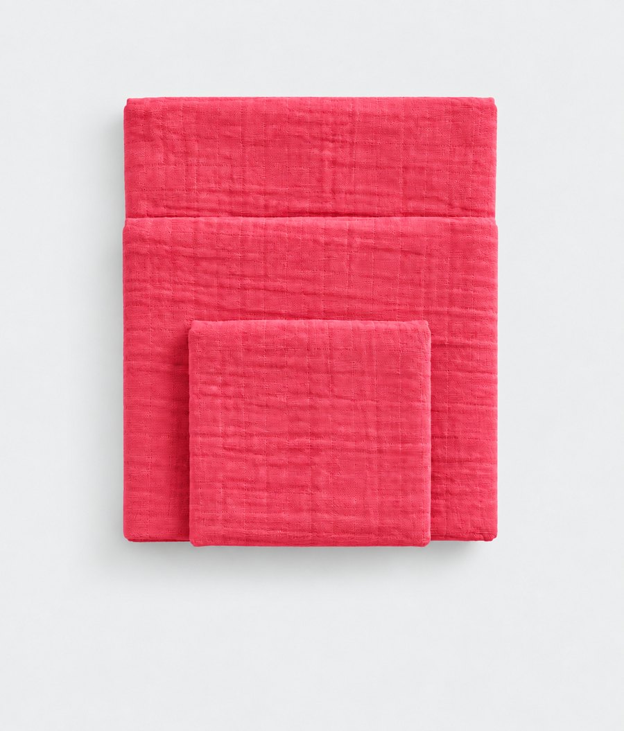 Raspberry Soda cotton muslin towel set, folded