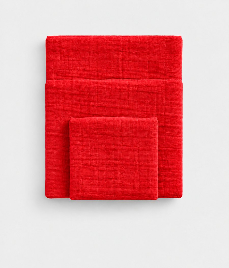 Spacy Cherry cotton muslin towel set, folded